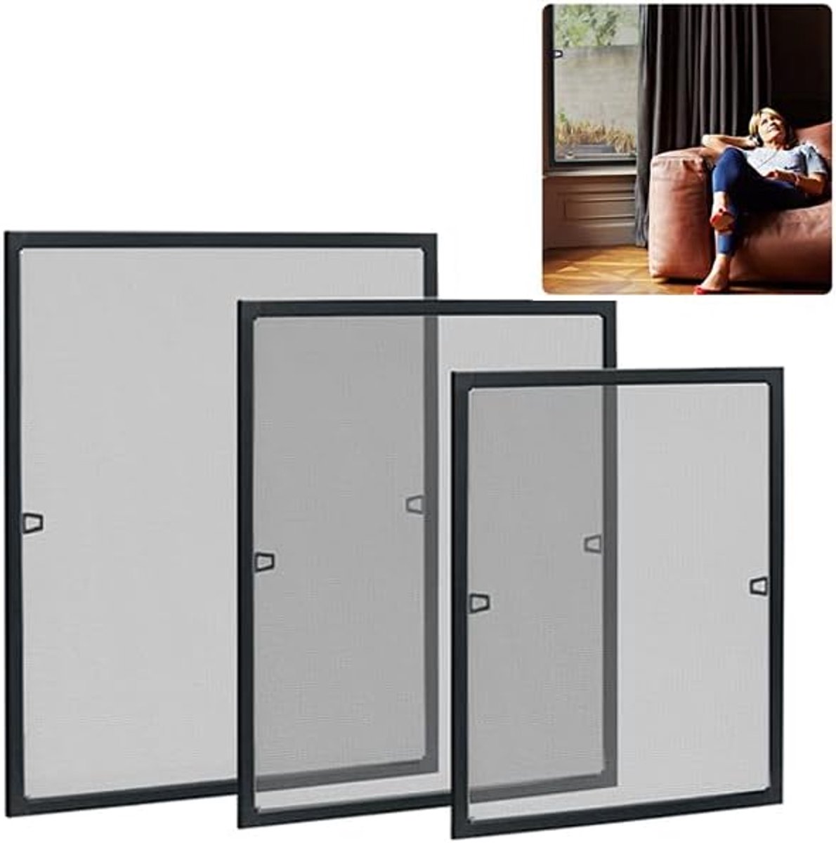 Vliegengaas, insectenbescherming voor ramen, insectenbescherming zonder boren en schroeven, met aluminium frame, voor kantoor, slaapkamer, keuken, 100 x 120 cm, antraciet