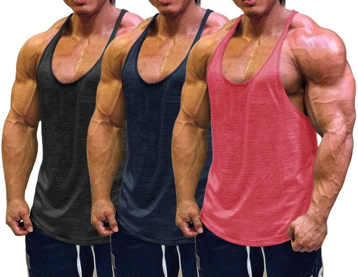 Cmdr Stringer, tanktop voor heren, Y-vormige rug, bodybuilding, sportschool, fitness, verpakking van 1 of 3 T-shirts