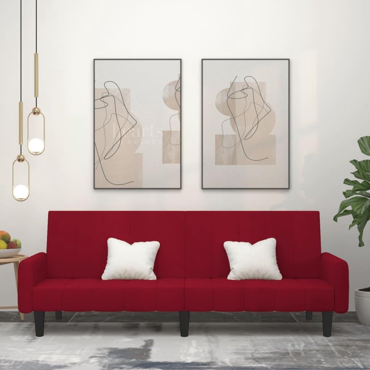 2-zitsbank met zachte bekleding, 2-zitsbank, slaapbank voor woonkamer/kantoor, moderne bank, omgevormd tot bed, wijnrood
