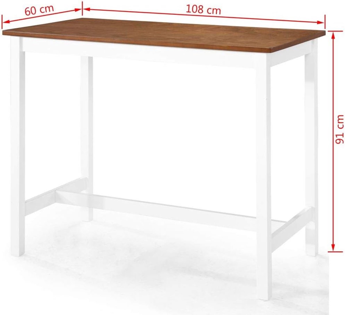 Bartafel houten tafel bistrotafel tafel MDF tafelblad massief houten poten als eetkamertafel 108 x 60 x 91 cm bruin en wit