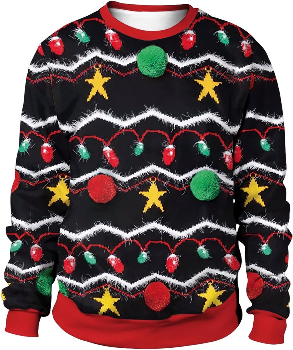 Kersttrui, voor dames en heren, foute trui, 3D-print, sweater, uniseks, voor stellen, sweatshirt met print, kerstman