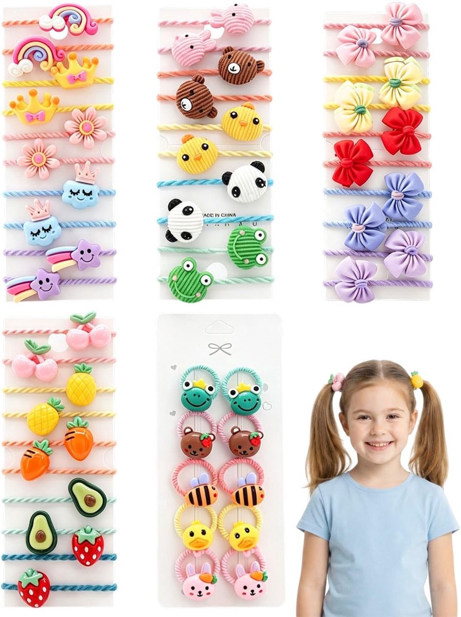 50 Stück Kinder Haargummis Set Elastische Zopfgummis für Baby Meisjes met Fruit Ontwerpen Katoen Zacht Haarschmuck Haargummi Haargummies Haardassen Haarbanden Zopfgummi