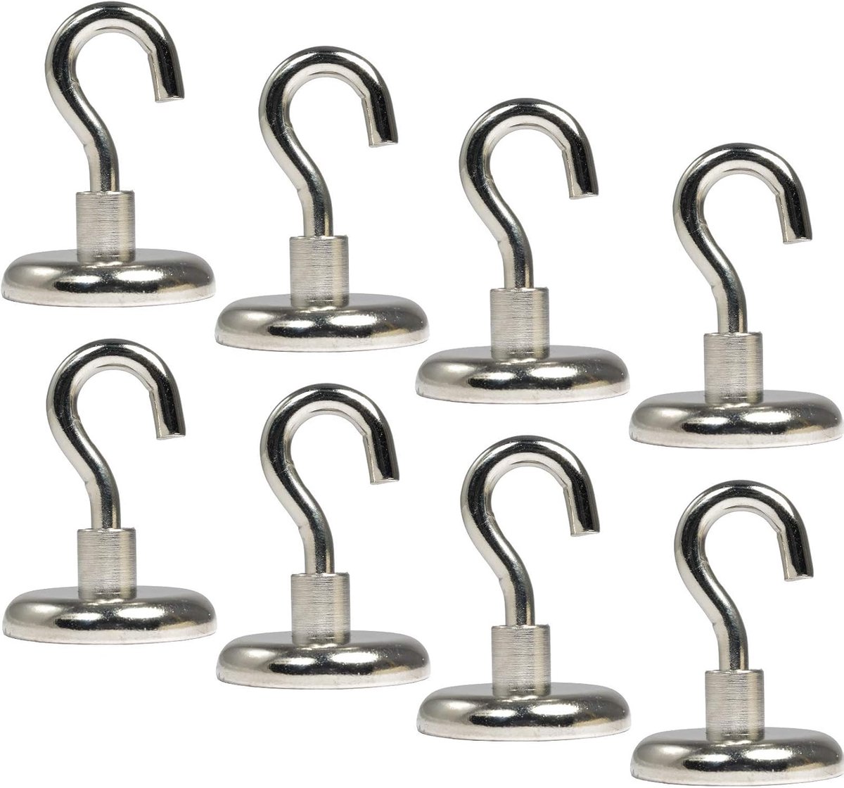 Magneethaken, neodymium magneethaken, 36 mm, 45 kg, extra sterke potmagneet met schroefdraad M6, magneethouder met haak om op te hangen, ronde platte grijper, 8 stuks