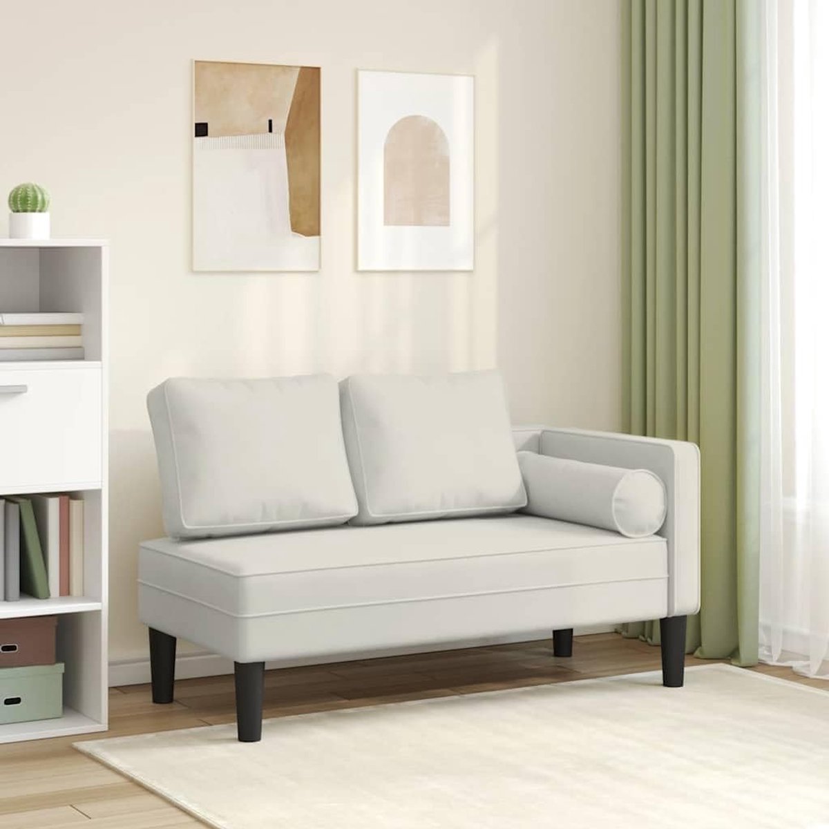 Chaiselongue, fluweel, crème, relaxbed met lendenkussen, gestoffeerd, voor woonkamer, slaapkamer, 116,5 x 62 x 57,5 cm