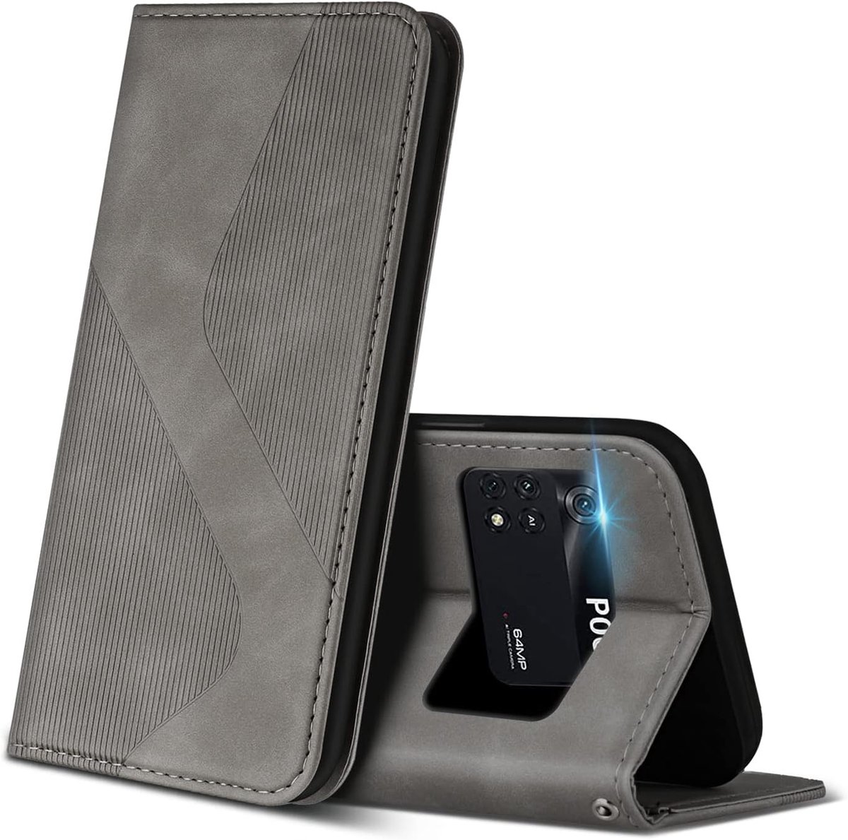 Hoesje voor Xiaomi Poco M4 Pro 4G, PU Kunstleer Bookcase Telefoonhoesjes met [Kaartsleuven] [Stand], Flip Case Beschermhoesje voor Poco M4 Pro 4G (Grijs)