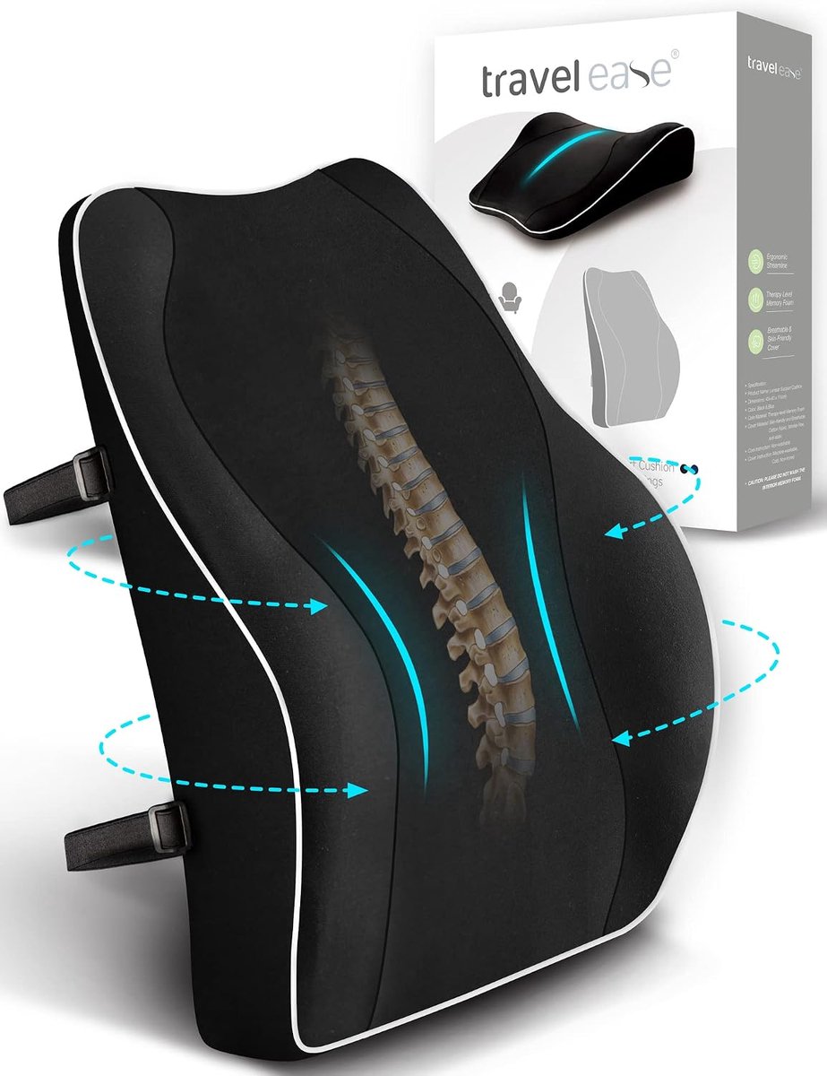 Lendensteun Rugkussen – Gel Memory Foam – Auto, Bureaustoel en Gamestoel – Zwart (LCD-variant)