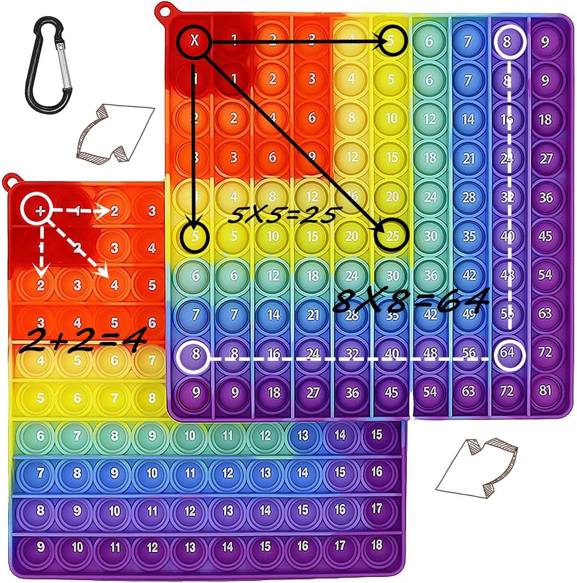 Pop It,2-in-1 popit plopper speelgoed, regenboog, pop-it speelgoed, vermenigvuldigingsbord, sensorisch speelgoed, stress speelgoed, fidget-speelgoed, autisme speelgoed, educatief speelgoed voor