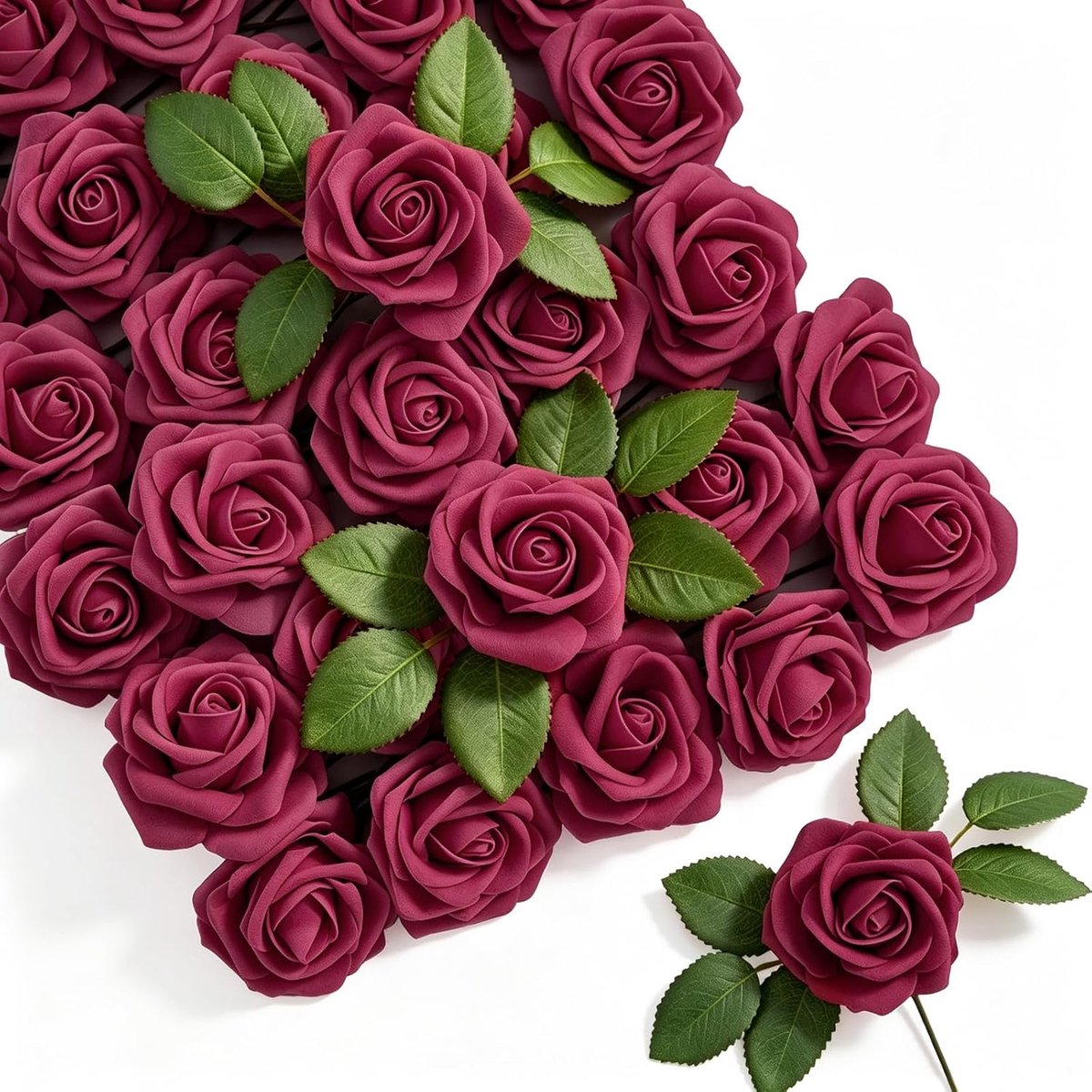 Kunstbloemen rozenkoppen bordeaux