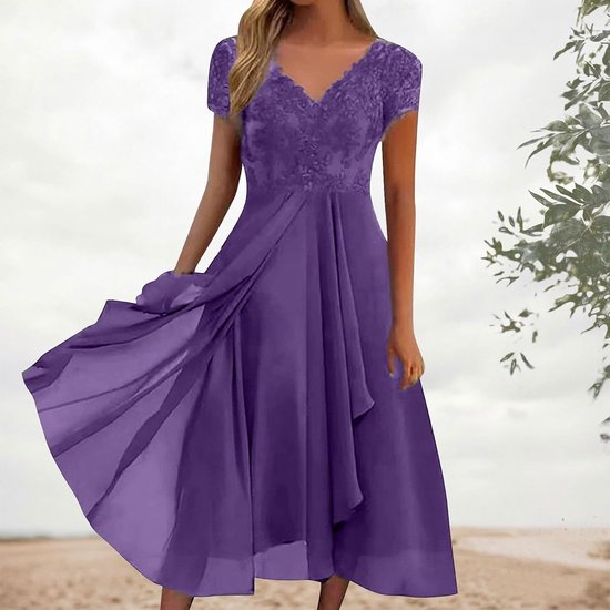 Avondjurk voor dames, lang, elegant, chiffon, kant, swing, zomerjurk, casual, feestelijke cocktailjurk, partyjurk voor vrouwen, als bruiloftsgastjurk en bruidsmeisjesjurk — afbeelding 2