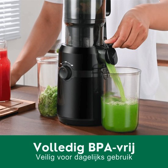 Slowjuicer - Sapcentrifuge voor Groenten & Fruit - 250W Krachtige Motor - Brede Vulopening - BPA-vrij - Stille Sapmachine - Zwart — afbeelding 3