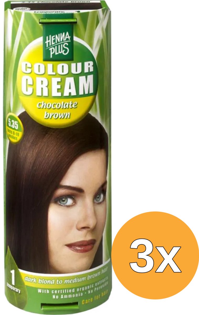 3x Hennaplus Colour Cream 5.35 Chocolate Brown (60 ml)