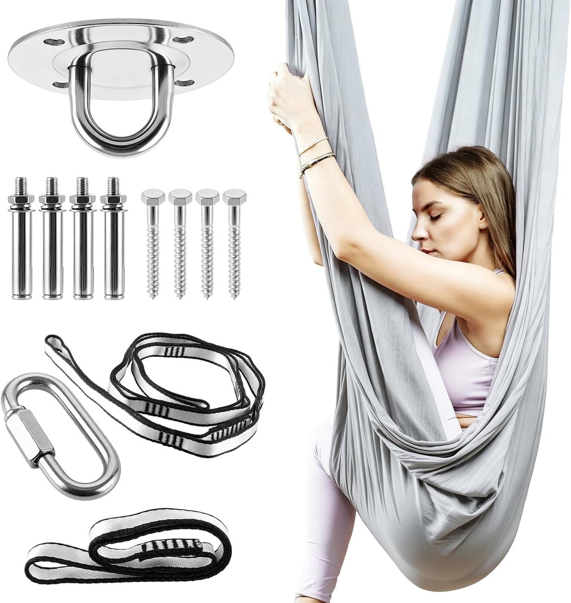 Yogahanddoek, 150 x 280 cm, grijs, om op te hangen, verticale doek, hangdoek, turndoek voor thuis