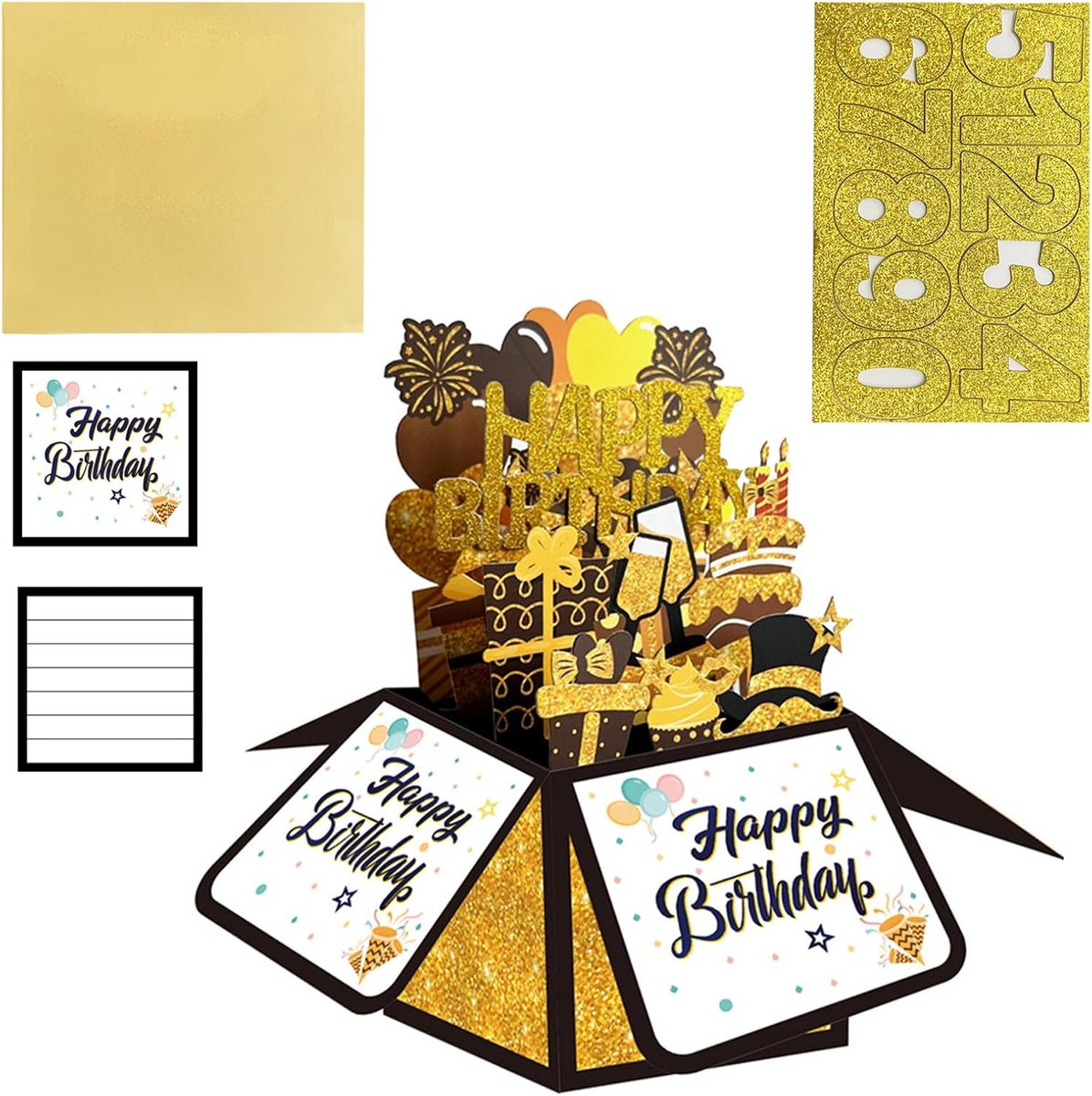 kaart verjaardag, 3D verjaardagskaart met Happy Birthday en cijfers, Happy Birthday-kaart met envelop, gepersonaliseerde pop-up verjaardagskaarten voor vrouwen en mannen, verjaardagsdecoratie
