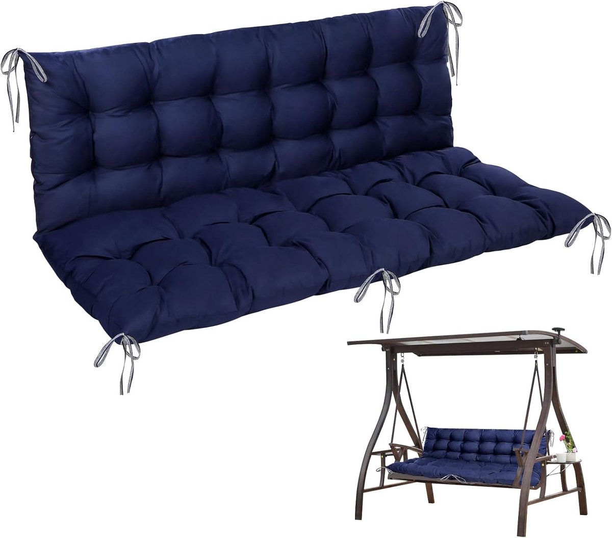 Kussen voor dubbele schommelbank tuin met verstelbare rugleuning, vastzetlinten inbegrepen, geschikt voor binnen en buiten, 150 x 100 cm (Blauw)