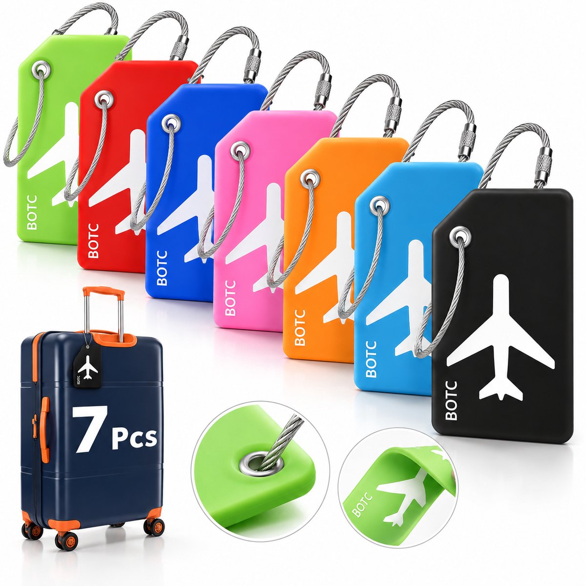 Bol.com BOTC Kofferlabels - Silicone Bagagelabel 7 stuks - Kofferlabel - Reisaccessoire - Kofferlabel voor Koffers - Meerdere Kl... aanbieding