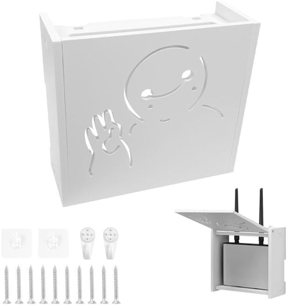 Routerbox, wandhouder, wifi-box, 22 x 20 x 8,5 cm, wifi-rek voor het verbergen van kabels en routerstopcontacten, wifi-doos, wit