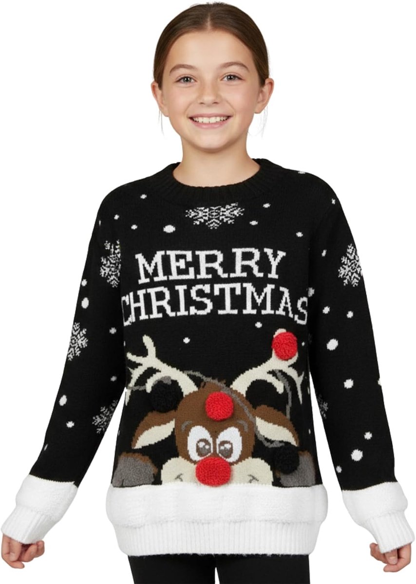 Meisjes kinderen kerst nieuwigheid rendier Rudolph 3D gebreide trui trui top