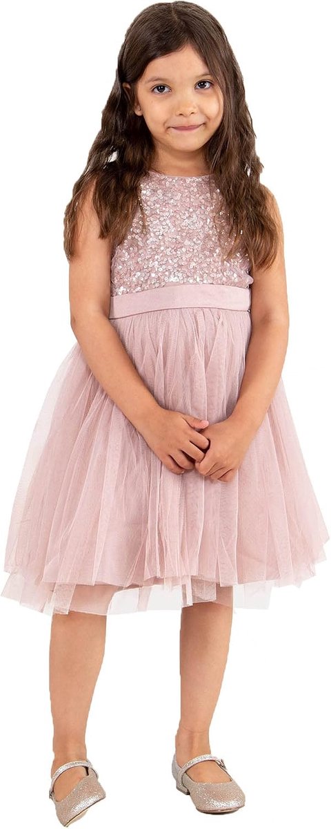 Deluxe Midi-jurk voor meisjes, pailletten, feestjurk, tutu, bruidsmeisjes, bruiloft, met ceintuur