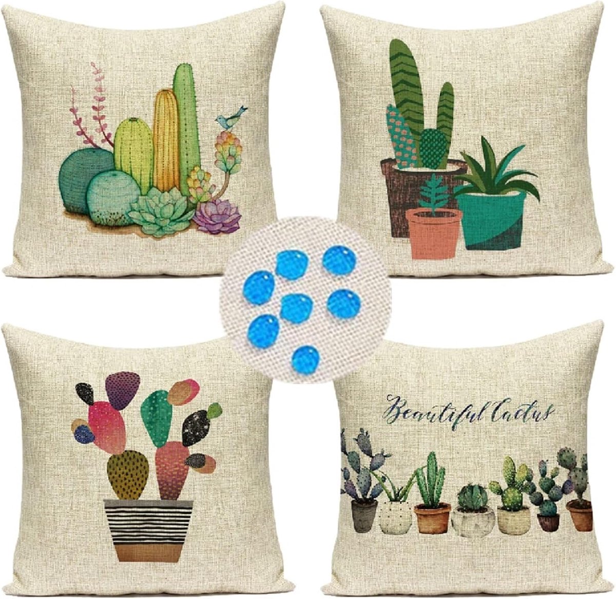 Decoratieve Sierkussenhoes Kleurrijke Cactus Linnen Kussenslopen 45 cm x 45 cm Set van 4 Vierkante Decoratieve Kussens voor Outdoor Stoel Bank Patio Meubels Boerderij