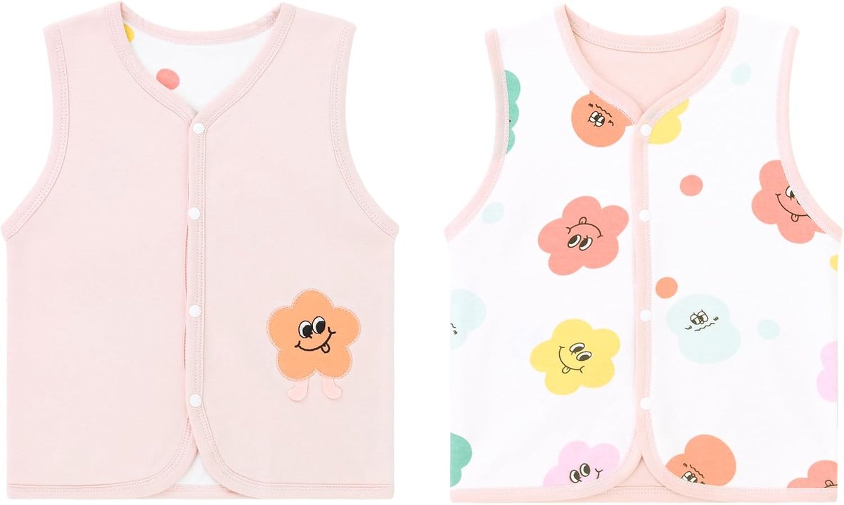 Vest voor baby's, peuters, kinderen, lente, herfst, katoen, dunne mouwloze jas, kindervest met drukknop met cartoonpatroon