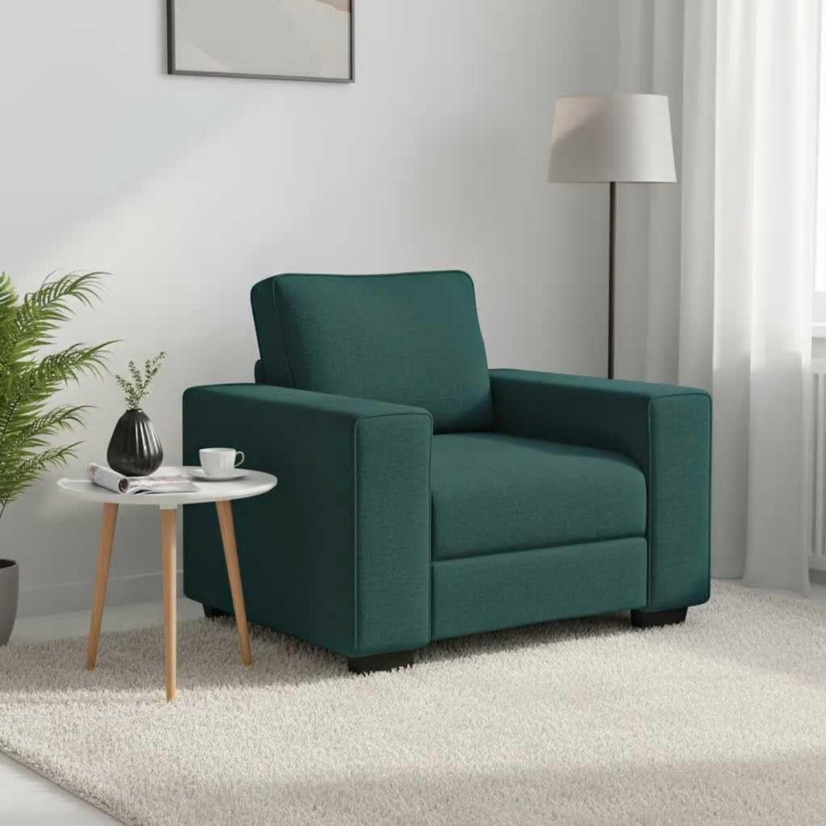 Stoffen stoel, relaxstoel, relaxstoel met brede armleuningen en robuust houten metalen frame voor woonkamer en kantoor