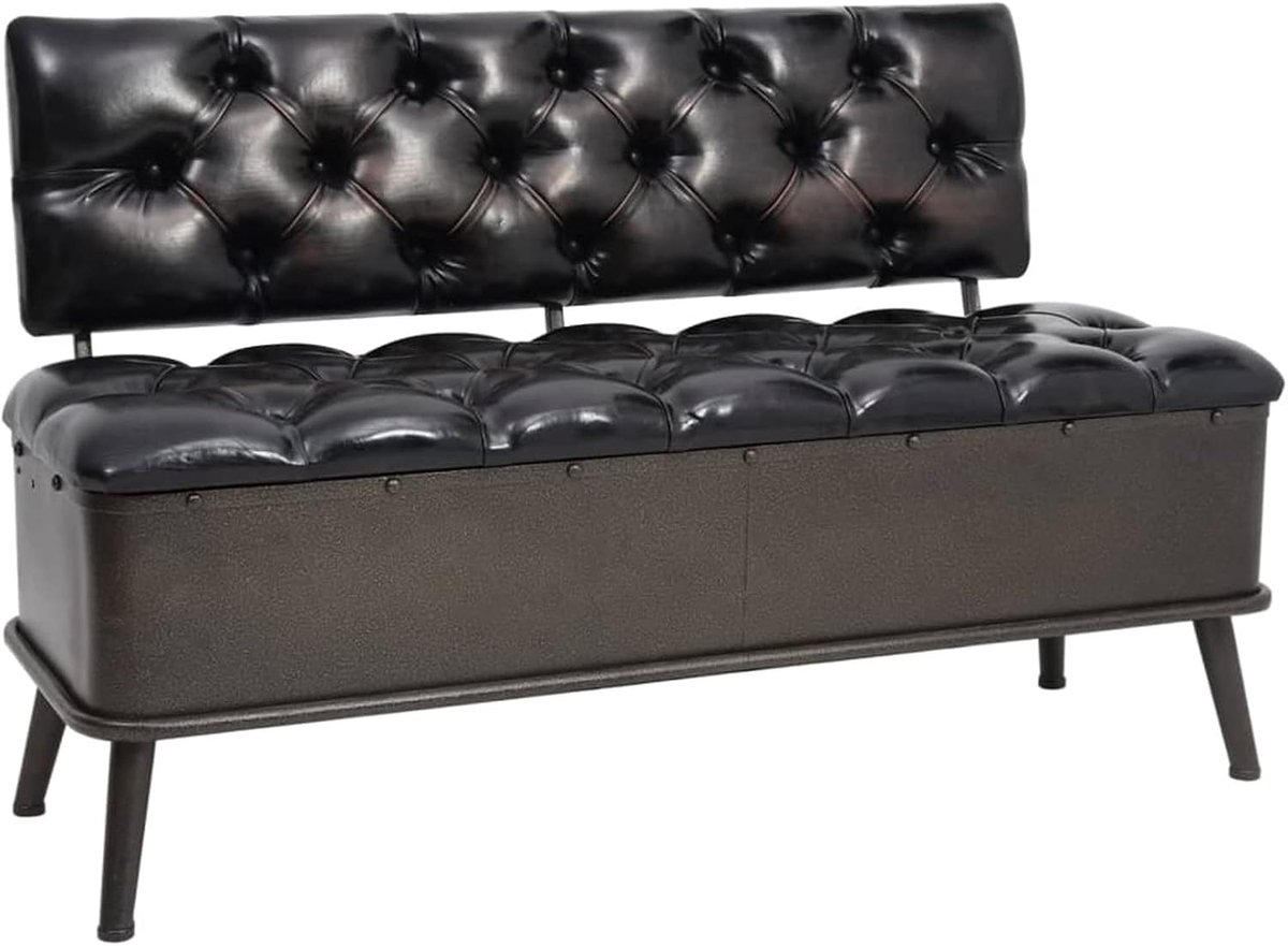 Zitbank met opbergruimte en rugleuning, gevoerd kunstleer, vintage stijl, stabiele stalen poten, 110 x 52 x 75 cm, voor hal, woonkamer of slaapkamer als zitmeubel, legplank of voetenbank
