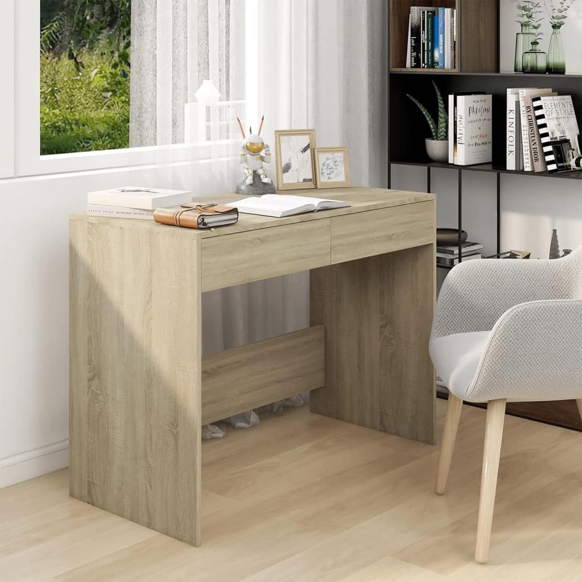 Bureau eiken Sonoma, bureau voor computer, bureau voor studenten, computertafel, werktafel voor kantoor en studio, bureaus, 101 x 50 x 76,5 cm, van spaanplaat