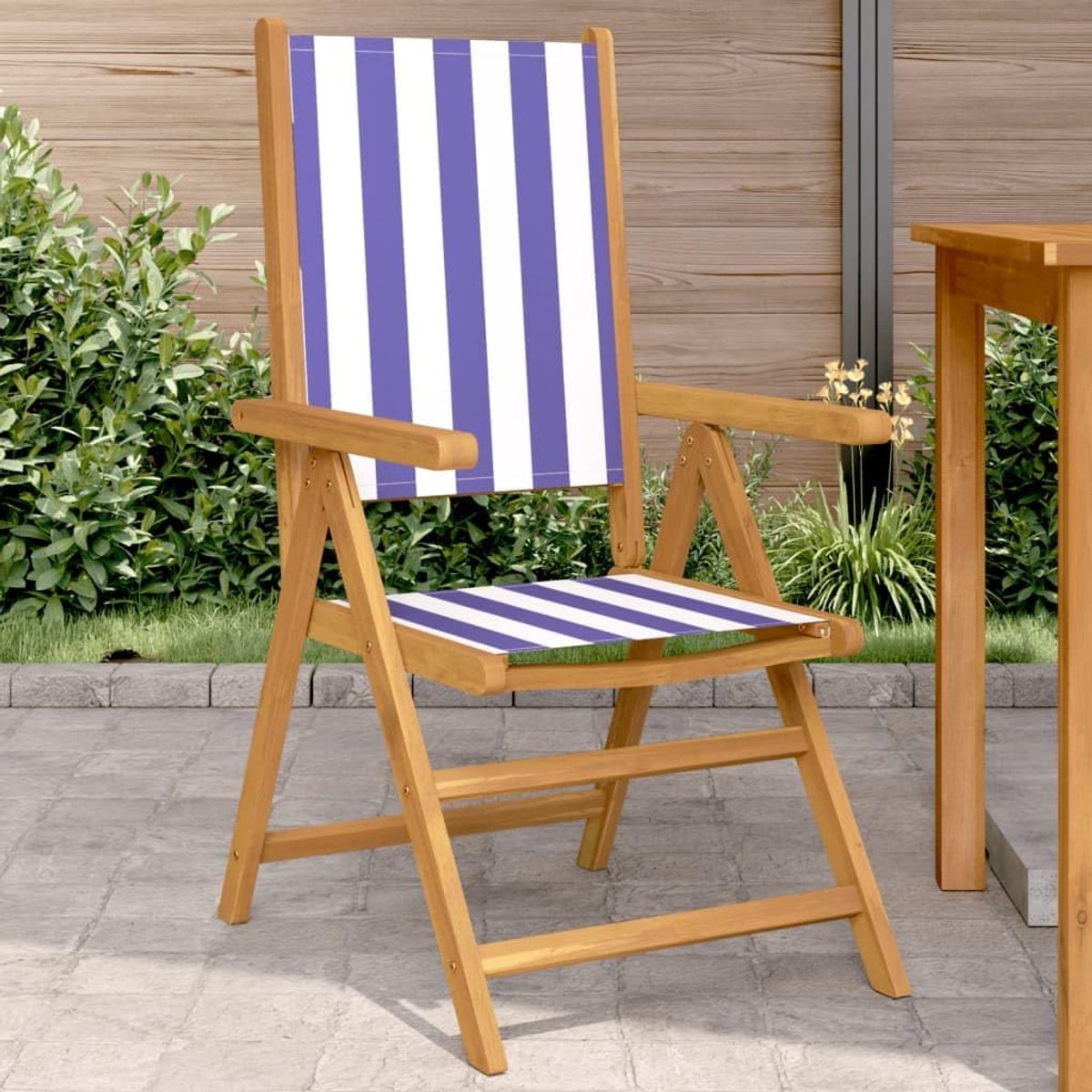 Tuinstoelen 2 stuks tuinstoel campingstoel balkonstoel blauw en wit massief hout acacia en stof