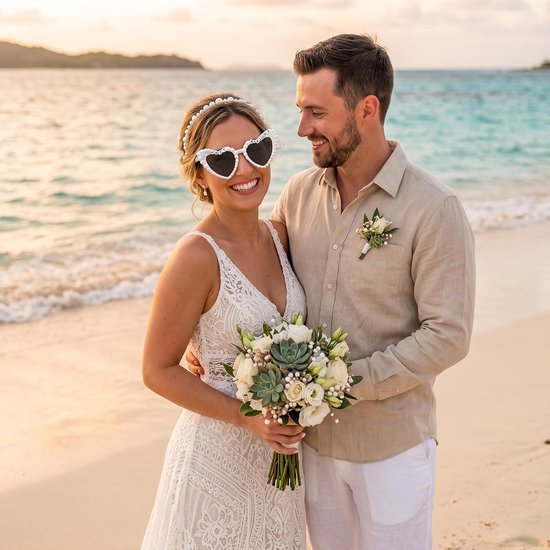 Parels, hartvormige zonnebril, Just Married decoratie, UV400-bescherming, bruid, zonnebril, kattenogen, zonnebril voor bruiloft, vrijgezellenbril, vrouwen, bruiloft, feestbril — afbeelding 5