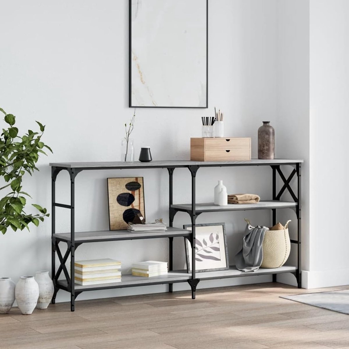 Sonoma Consoletafel, grijs, 150 x 29 x 76,5 cm, gelamineerd hout, ingangsmeubels, eindtafel, bank voor woonkamer, entree, hal, eetkamer
