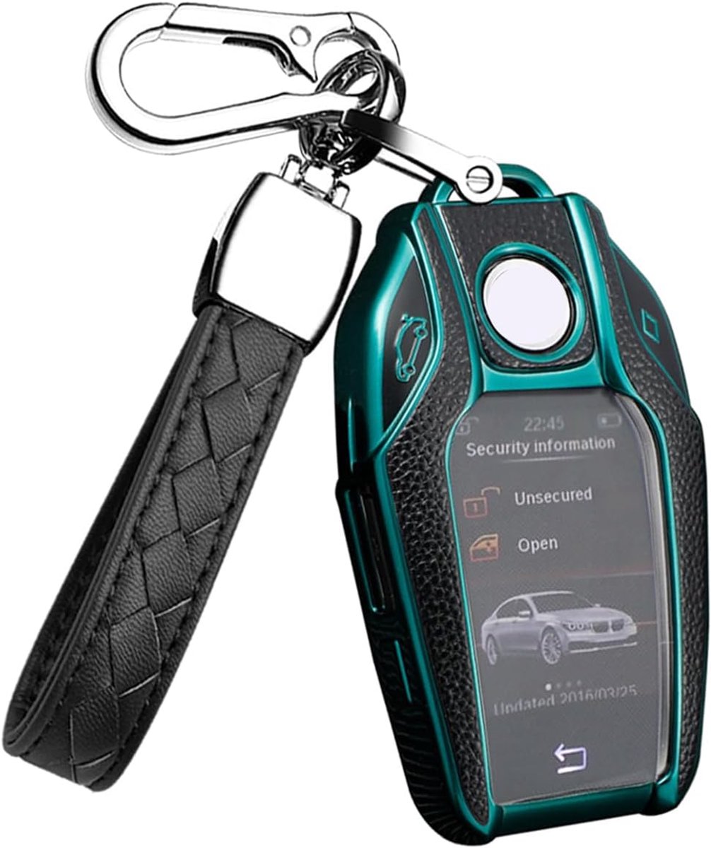 Autosleutelhoes past voor BMW sleutelhoes beschermhoes cover voor BMW Nieuw 5-serie 7-serie i8 730li 740li 750li nieuwe X3 X7 sleutelbox display sleutel afstandsbediening TPU leer textuur groen