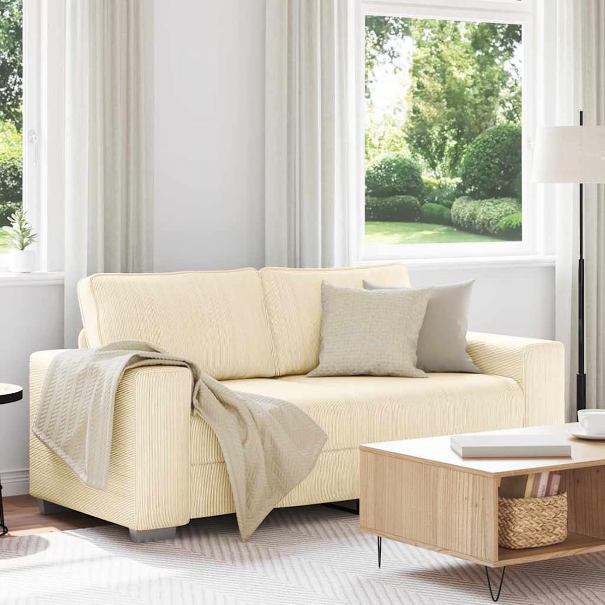 Tweezitsbank crème 140 cm corduroy, gestoffeerde bank zitgroepen bank voor woonkamer appartement kantoor logeerkamer entree 4105202