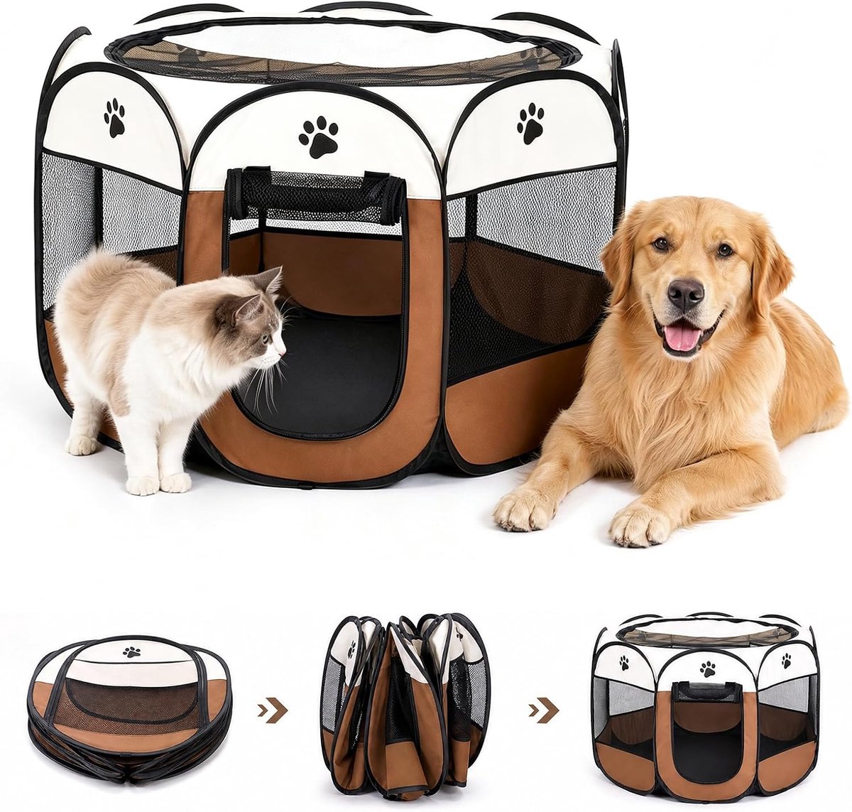 Puppyren 74 x 74 x 43 cm, hondenbox en kattenhok, bruin