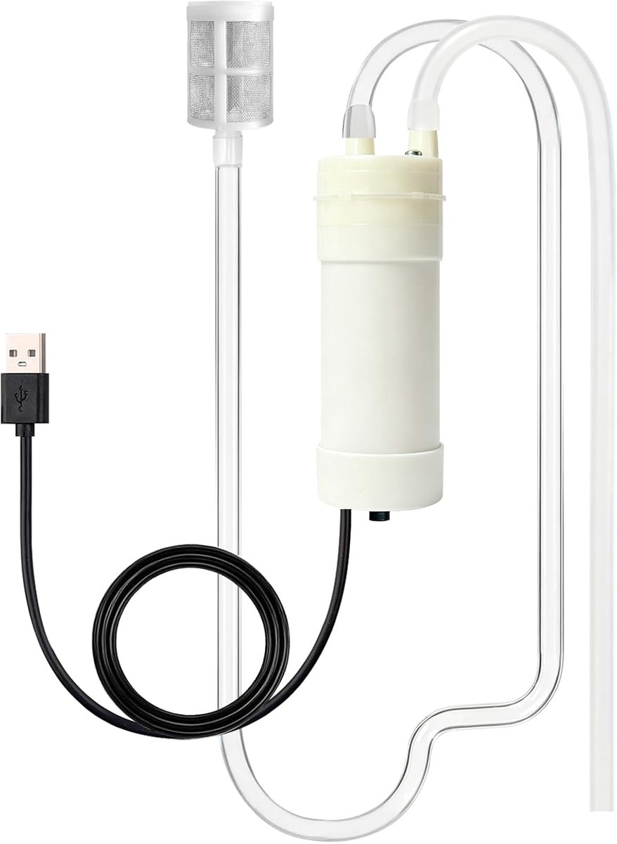 5 V waterpomp, zelfaanzuigende USB-waterpomp, kleine zelfaanzuigende pomp met 3 m pvc-wateruitlaatslang, 1 m inlaatbuis, roestvrijstalen filter voor thuis, tuin, aquarium