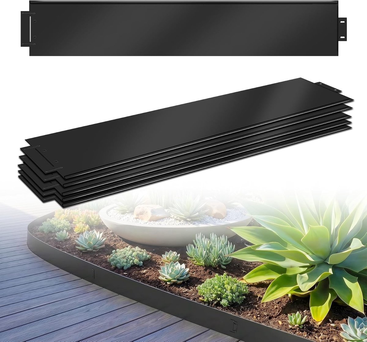 Gazonrand, metaal gazonrand, verzinkt, maaikant, metaal, bloembedomranding, zwart split-opstelling (30M, 100 x 15 cm)