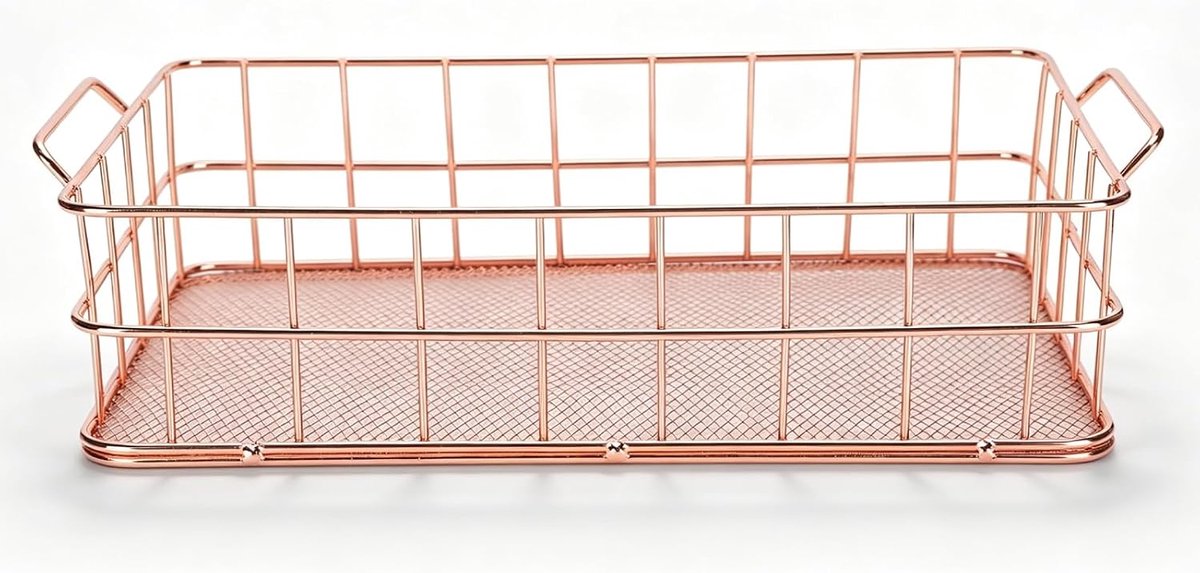 Draadmand, roségouden dienblad voor het bureau, kleine metalen draad-opbergmand, bureaudecoratie dienblad voor cosmetisch briefpapier