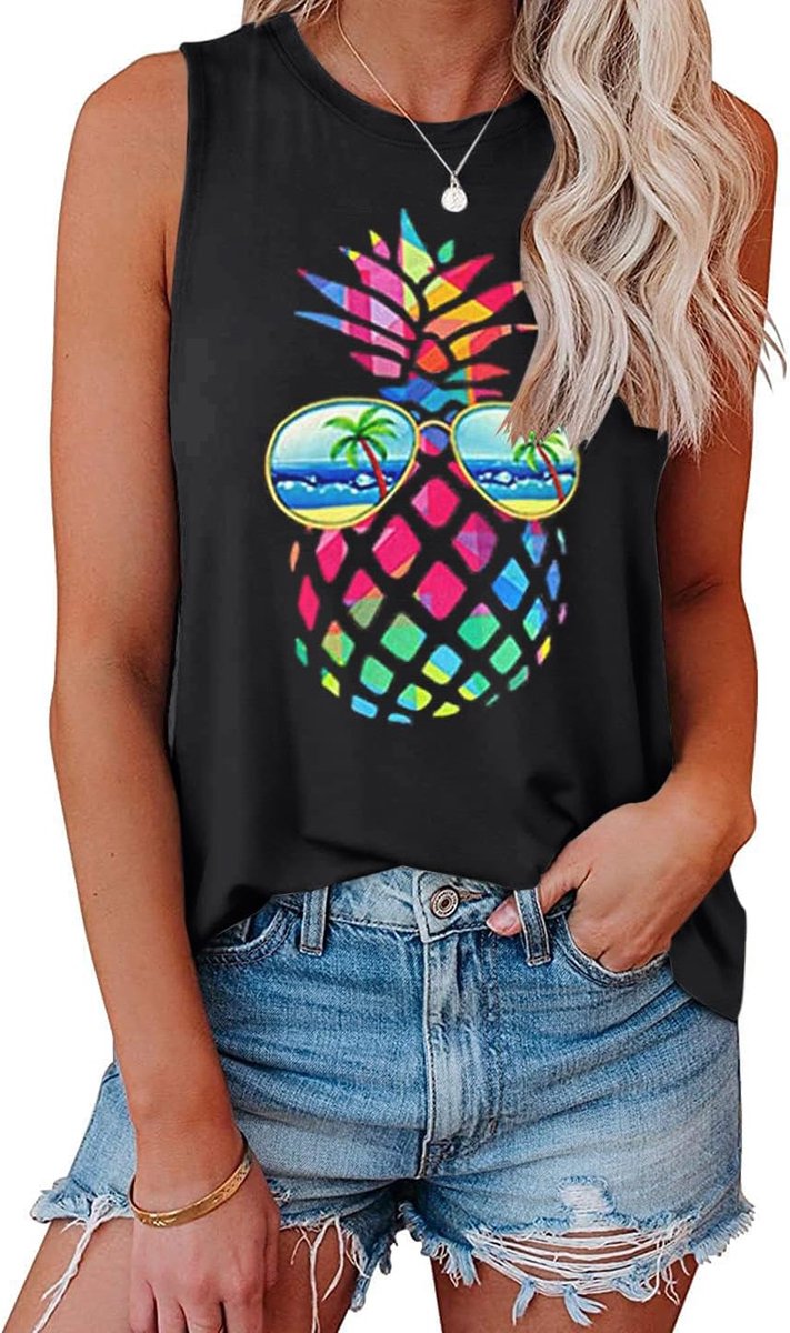 Tanktop voor dames, zomertop, ronde hals, print, mouwloos T-shirt, losse pasvorm