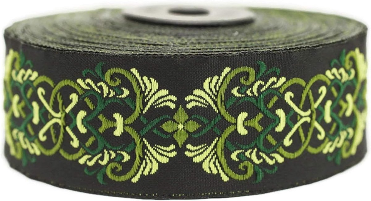 10 meter 35 mm groen en lichtgroen jacquard lint geweven Scandinavisch patroon rollen strik stof geborduurd handwerk kleding fournituren hobby decoratie naaien middeleeuws 35976-V4