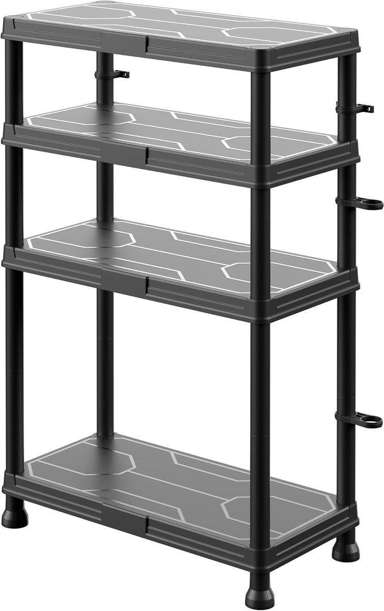 Stellingkast voor Garage, Werkplaats, Kelder en Voorraadruimte, 4 Legplanken, Verhoogde Poten, Robuuste Constructie, Zwart, Draagkracht 100 kg, met Clips en Verbindingsstukken