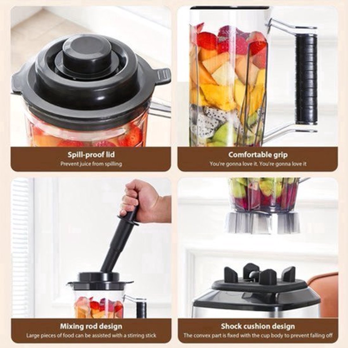 3-in-1 Elektrische Blender – Multifunctionele Mixer – Sapcentrifuge – Smoothiemaker – Keukenmachine – 9500W Krachtige Motor – 3L, 1,5L en 0,5L Containers