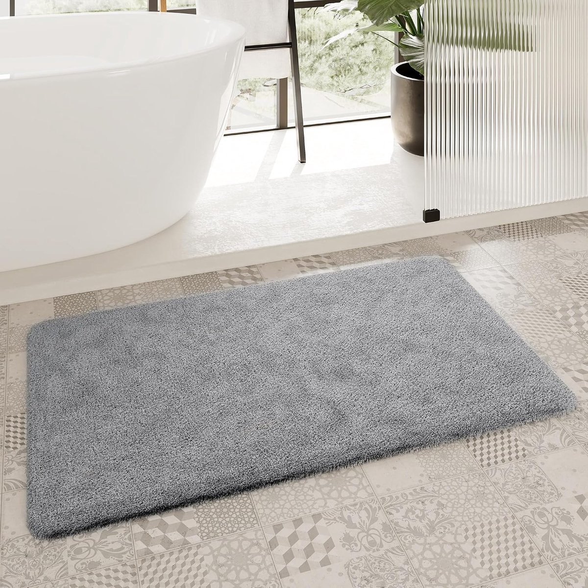 Living Porto Azzurro Badmat, behaaglijke pluizige zachte pool, antislip en wasbaar, 60 x 100 cm, middengrijs