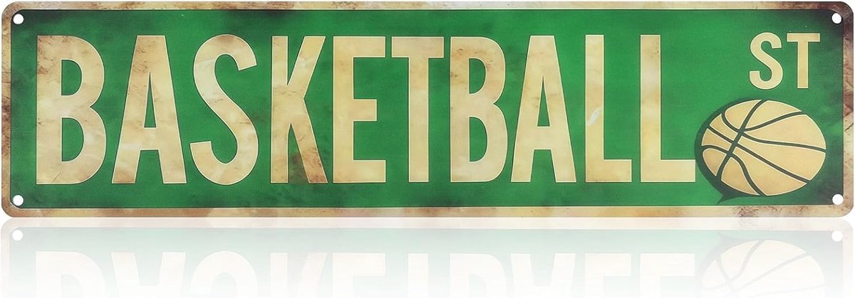 Metalen Decoratiebord, Aluminium Plaat Coole Basketbal Wanddecoratie met Voorgeboord Gat Sportthema Slaapkamerbordjes voor Jongens- en Meisjesspeelkamer Studentenkamer