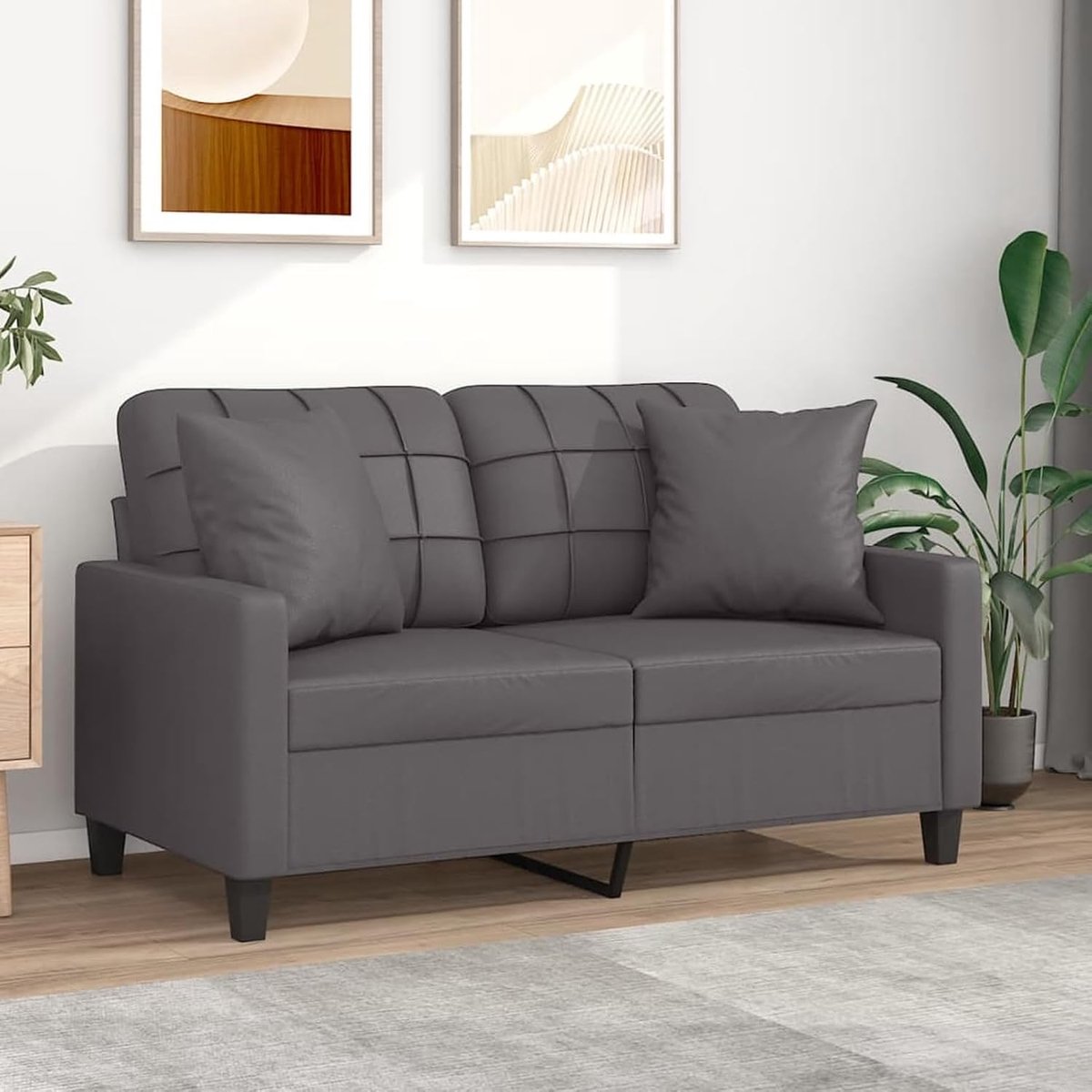 2-zitsbank met sierkussen, grijs, 120 cm, kunstleer, gestoffeerde bank, zitgroep voor woonkamer, appartement, kantoor, logeerkamer, 3200800