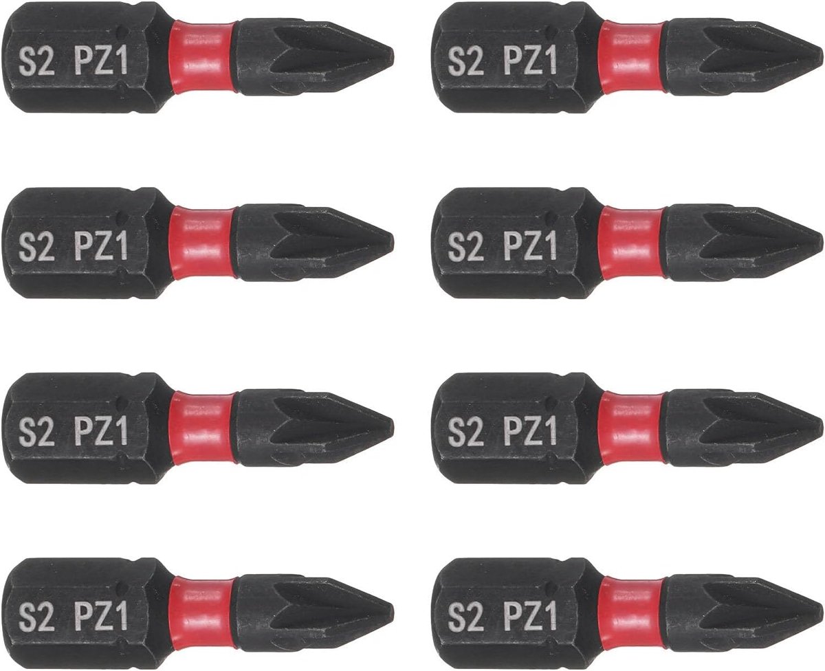 Schroefbitset 8-delig - PZ1 25mm - S2 staal - Magnetisch - Voor meubelmontage en DIY reparaties