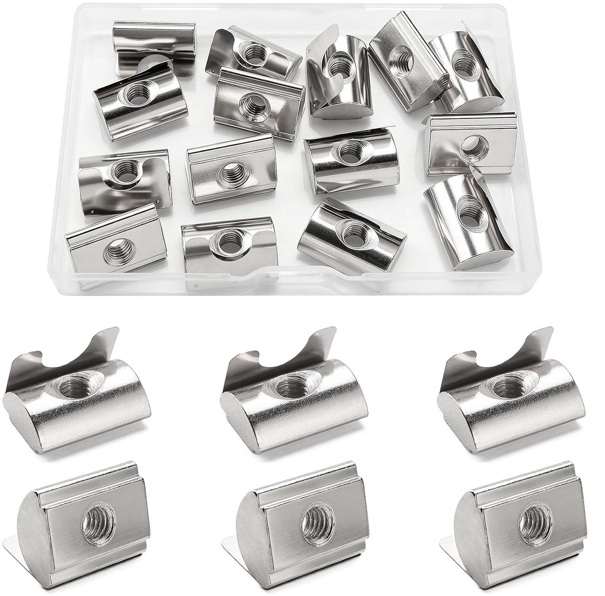 15 Stuks 45 Serie M6 Vernikkeld Koolstofstaal T-Groefmoeren met Veerplaat, voor 10mm Aluminium Profiel met Sleuf