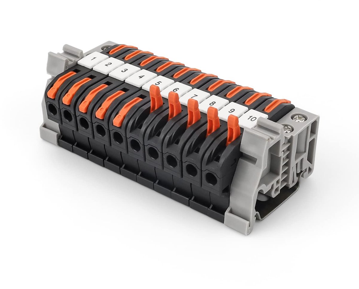 Klemmenblok DIN-rail - 10 stuks - 0,08-4 mm² - Voor elektrische verbindingen - Geschikt voor montage in schakelkasten
