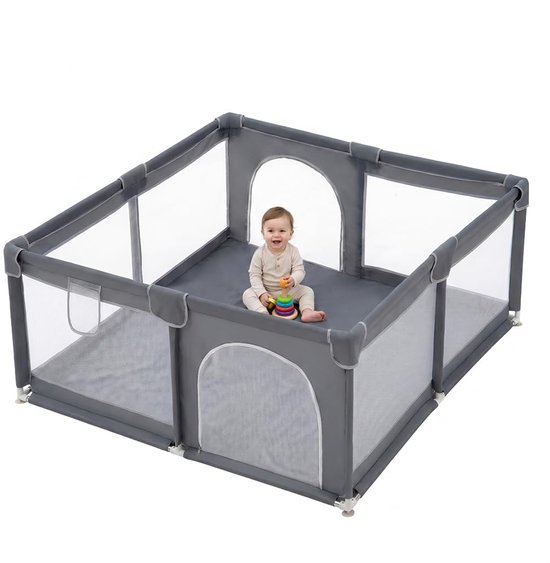 Babybox met Matras - Speelbox Kinderen - Veilig Spelen - Opvouwbaar en Aanpasbaar - 180 x 200 cm - Grijs