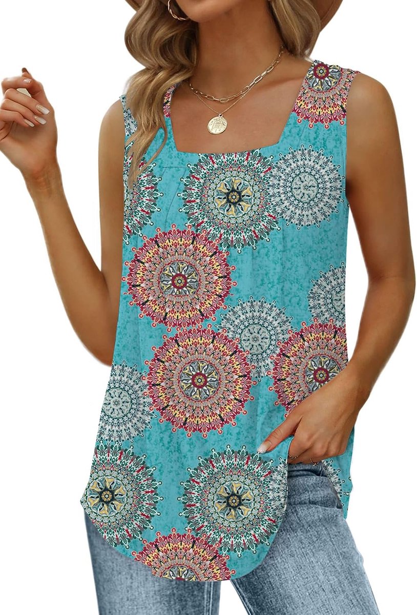 Tanktop voor dames, trendy mouwloos T-shirt, elegante zomertop met vierkante halslijn en plooien, losvallend model
