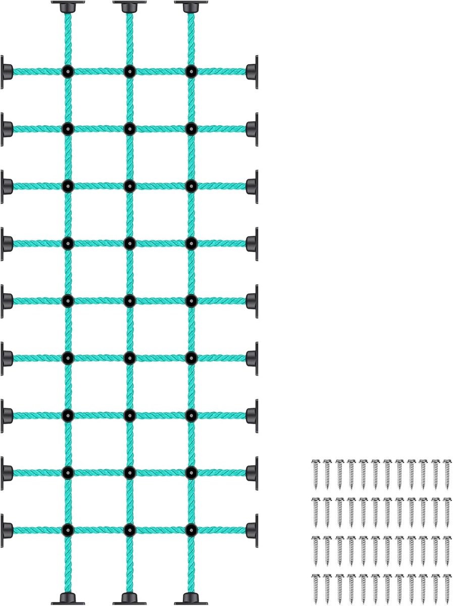 Klimnet voor kinderen met installatiebasis voor houten frames van 76 cm × 191 cm, 450 kg capaciteit vrachtklimnetladder voor speelplaatsen, boomhutten, schommelsets en buitenobstakelcourses