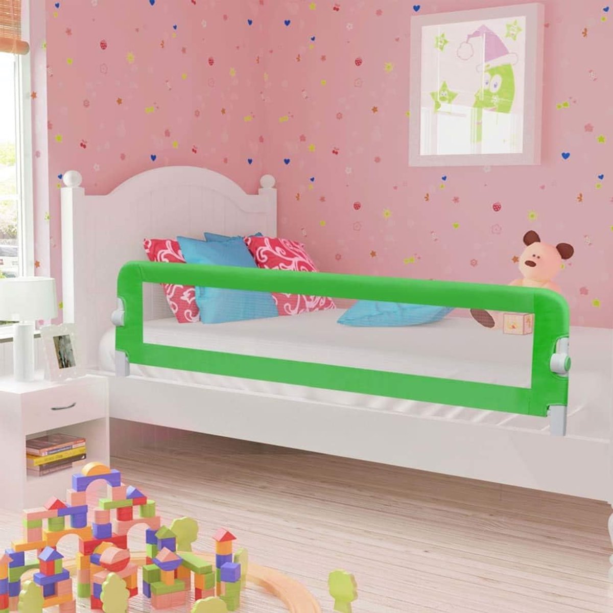 Kinderbedhekje, 103 cm, voor alle kinderbedden, kleine kinderen, eenpersoonsbedden, tweepersoonsbedden, groen/blauw/grijs, 180 x 42 cm, polyester